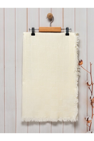 KapsülBebek 100% Organic Cotton Tasseled 100X100 cm Square Textured Baby Blanket