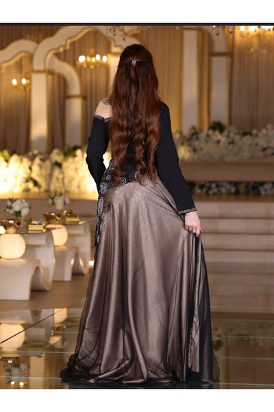 Nice Model Elegant Black Stone Embellished Off-Shoulder Mermaid Evening Dress Long Sleeve Formal Gown
