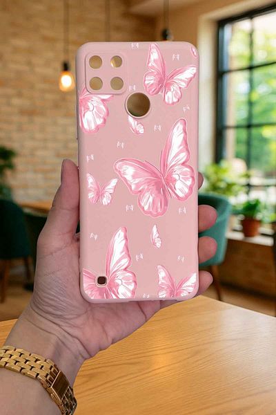 Vip Case Realme C21Y - حافظة مطاطية كلاسيكية ممتصة للصدمات من السيليكون بنمط الفراشة الوردية277