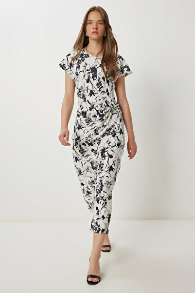 Lovelyİstanbul Φόρεμα με σχέδιο Satin Midi LUB0164 ECRU BLACK