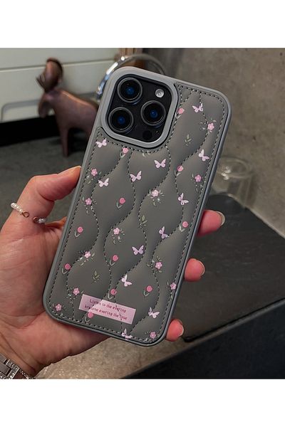 ByVuccia iPhone 15 Promax Compatible Quilted Flower Pattern Shockproof Boxed Puff Case