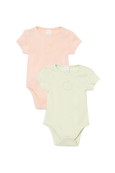 LC Waikiki Lcw Baby Green Printed Baby Girl Snap Bodysuit 2-Pack