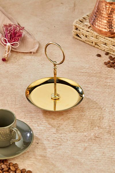 Turkco Gold Decorative Luxury Snack Bowl, Dessert and Turkish Delight Presentation Bowl