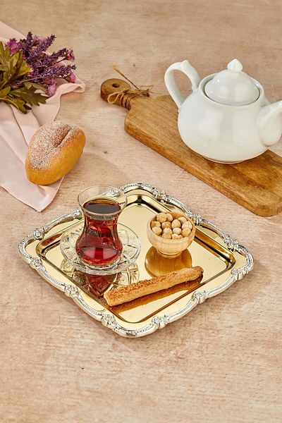 Milenay Royal Series Metal Presentation Promise Engagement Tray, Gold Tray Silver Accessory