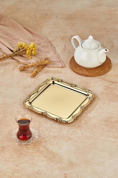 Milenay Royal Series Metal Presentation Promise Engagement Tray, Gold Tray Gold Accessory