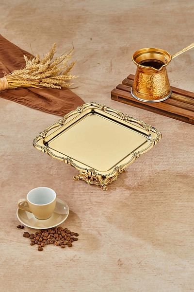 Milenay Royal Plus Series Footed Promise Engagement Presentation Tray, Gold Tray Gold Accessory