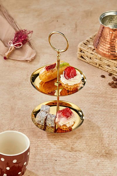 Milenay Palace Gold Two-Tier Snack Bowl, Dessert and Turkish Delight Presentation Bowl