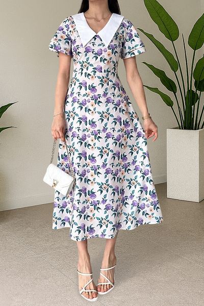 MILANOFOX Rochie midi din poplin cu imprimeu floral liliac pentru femei