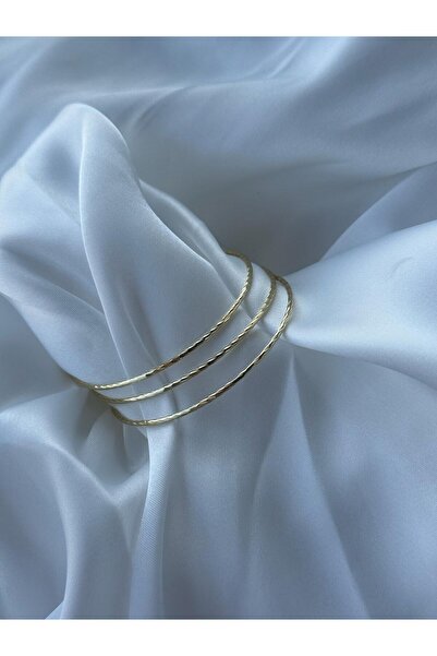 Jarse Jewelry 3 lü Gold Renk Tırtıklı İnce Ajda Ray Çelik Bilezik Xuping 60mm