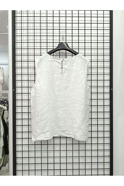 Butik Şans Button Detailed Zero Sleeve Italian Linen Blouse