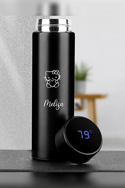 İŞTE BU Kişiye Özel 500ML Dijital Göstergeli Hello Kitty Baskılı 304 Çelik Ak...