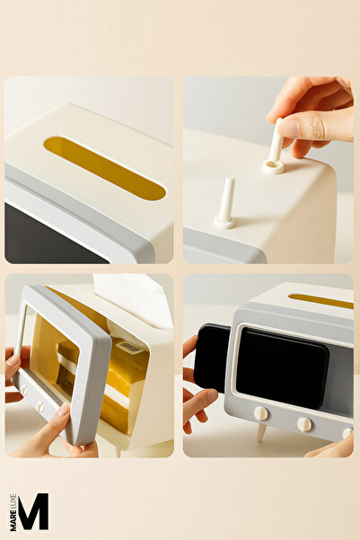 Mareluxe Retro TV Tasarımlı Peçetelik & Telefon Tutucu | Modern Vintage Peçete Box Dekoratif Telefon Standı