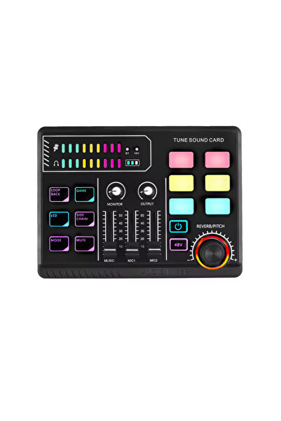 Voground Oyun Ses Mikseri 48 V Fantom Güç Ses Arabirimi RGB Işık BT Tak ve Ça...