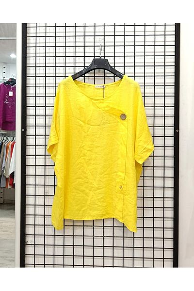 Butik Şans Button Detailed Crew Neck Pushing Linen Blouse