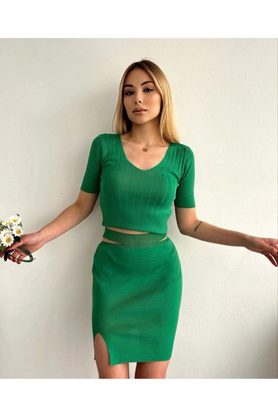 Ruby Skirted Knitwear Suit Green T23107