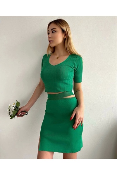 Ruby Skirted Knitwear Suit Green T23107
