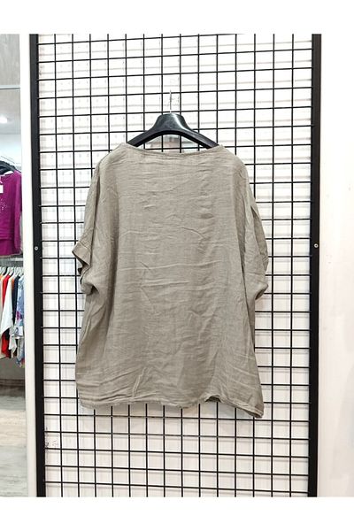 Butik Şans Button Detailed Crew Neck Pushing Linen Blouse