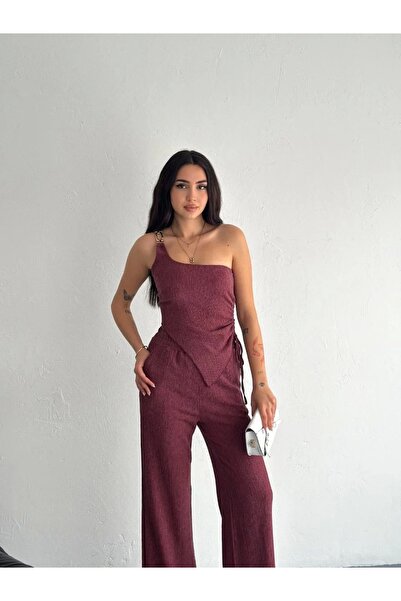 hibiscus Asymmetrical Crop Pantalon Double Set - Dusty Rose
