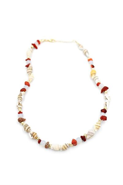 Royaleks Broken Stone Seashell Necklace - Red
