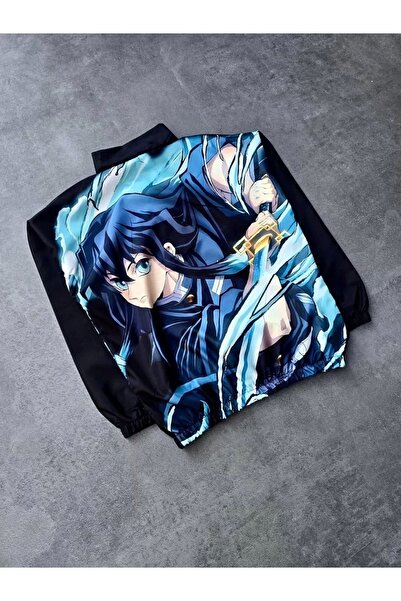 hibiscus Zippered Digital Printed Windbreaker - Black