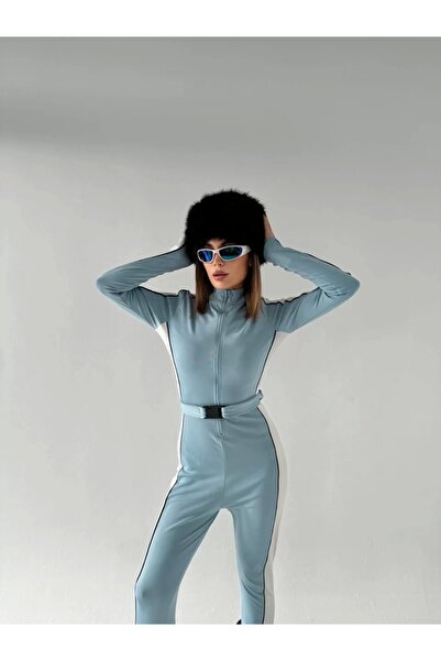 hibiscus Zippered jumpsuit with belt detail - baby blue