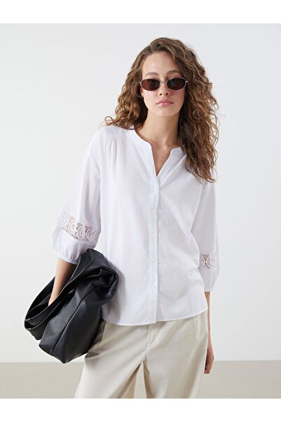 LC Waikiki Lcwaikiki Classic White Crochet Detailed Blouse with Crochet Collar