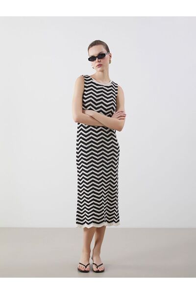 LC Waikiki Lcwaikiki Classic Ecru Crew Neck Patterned Women's Knitwear Dress