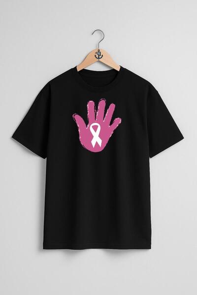 Bahriyeli Collection Oversize Breast Cancer Awareness Ribbon Chest Design Uni...