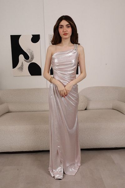 4YOU فستان سهرة فضي روز لامع