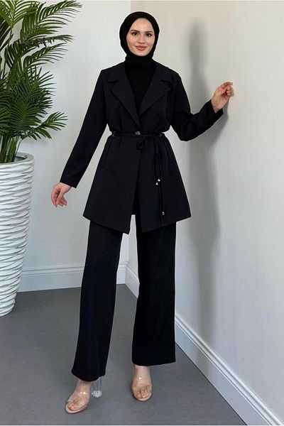 TRENDTESETTÜR SET DE PANTALONI NEGRI CU DETALII DE DENTELAT DE DAME T 2226