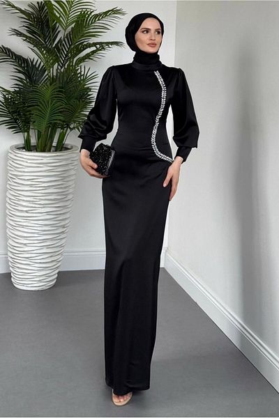 TRENDTESETTÜR ROCHIE DE SEARĂ DETALIATĂ DE PIATRĂ NEGRĂ DE DAMA T 1715