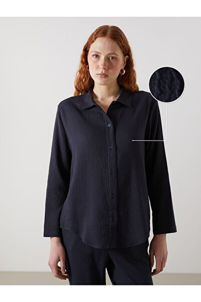 LC Waikiki Lcw vision navy blue regular fit textured women's shirt