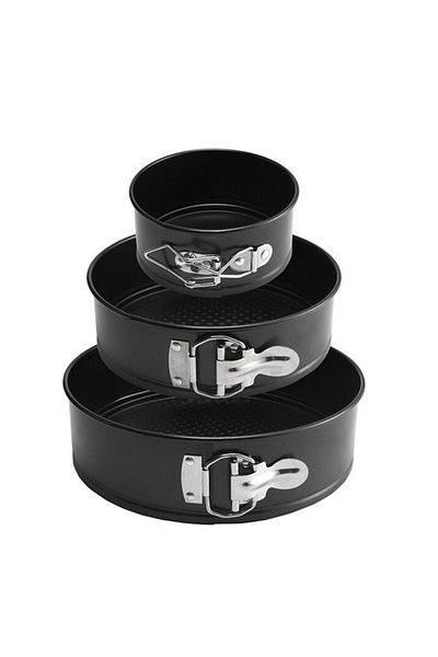 OEM Set trei forme de tort cu baza detasabila, negru