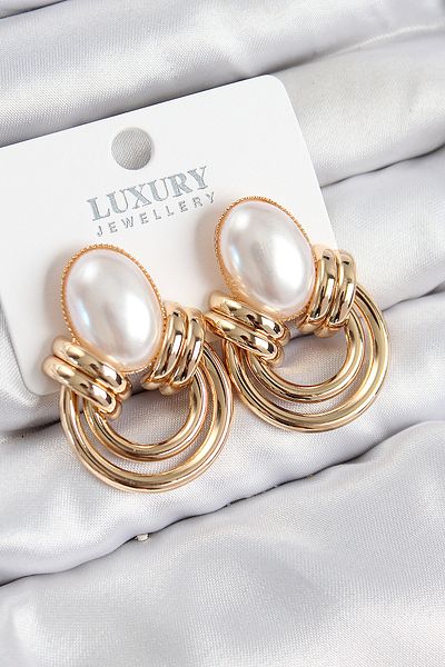 callerrons accessories أقراط نسائية من النحاس واللؤلؤ بتصميم عتيق باللون الذهبي - EBJ250802W37029