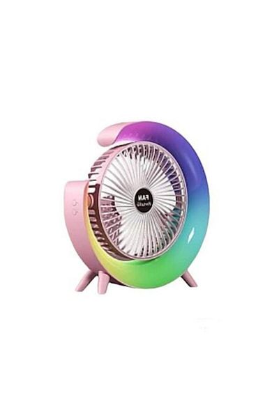 SIKS Mini Ventilator Portabil Pentru Birou, Rotund, Multifunctional, Led RGB, Lumini Ambientale, Aju