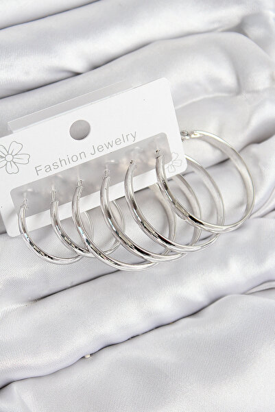 callerrons accessories طقم أقراط نسائية من النحاس على شكل حلقة فضية اللون - E...