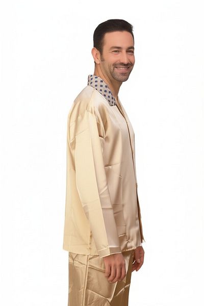Oppland Men's Pajama Set Satin Fabric Classic Model Comfortable Full Mold with Pockets Opept25Pieromod89