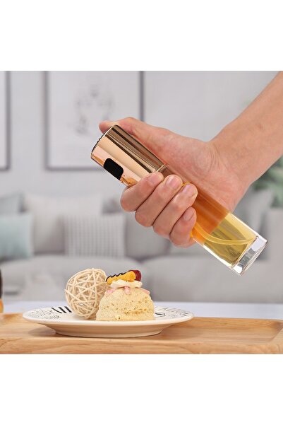 Flippy Glass Oil & Vinegar Sprayer, 100 ml, Refillable, 18.3 x 4.3 cm, Glossy Cap, Gold