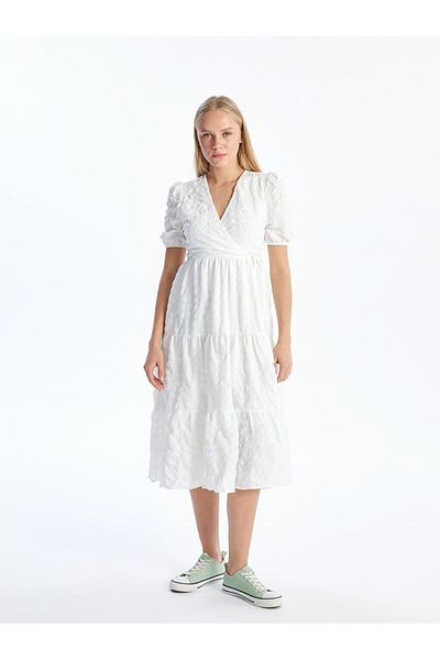 LC Waikiki Xside Double Breasted Collar Textured Women Dress