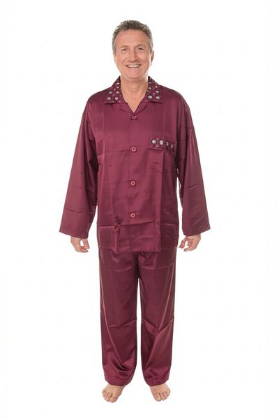 Oppland Set pijamale bărbați din țesătură satinată model clasic cu buzunare confortabil model complet OPEPT25PIEROMOD89