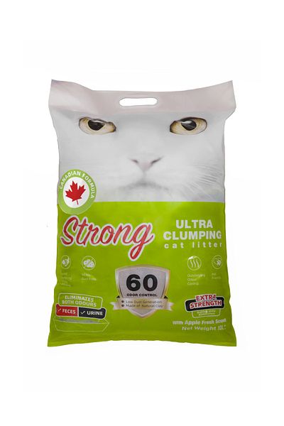 Strong 10L Apple Clumping Cat Litter, Odor Control, Canadian Bentonite, Dust-Free, Multi-Cat