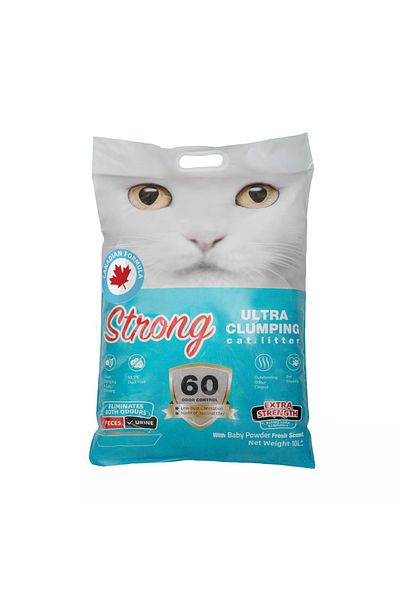 Strong 10L Baby Powder Clumping Cat Litter, Odor Control, Canadian Bentonite, Dust-Free, Multi-Cat