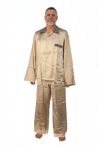 Oppland Set pijamale bărbați din țesătură satinată model clasic cu buzunare confortabil model complet OPEPT25PIEROMOD89