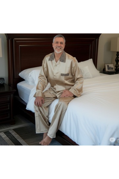 Oppland Erkek Pijama Takımı Saten Kumaş Klasik Model Cepli Rahat Tam Kalıp OPEPT25PIEROMOD89