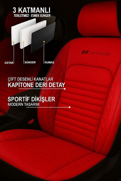 GM-DESIGN غطاء مقعد سيارة من الجلد من سلسلة اسطنبول (RENAULT Fluence-Megan 1-2-3-Clio-Symbol-Tailant-Toros)