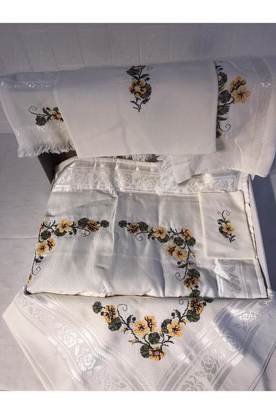 Vinezza Home Collection Dowry 6 Piece Floral Embroidered Etamine Prayer Rug Set Bundle Set