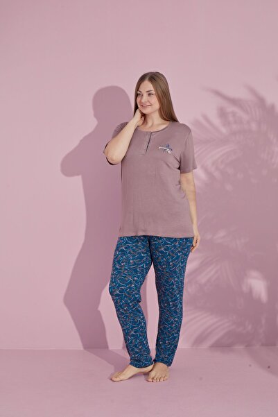 PİJAMOOD KADIN KISA KOLLU BATTAL BEDEN PİJAMA TAKIMI