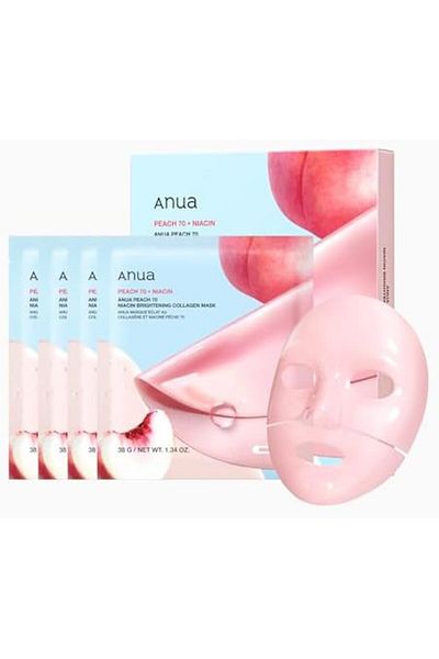 ANUA Peach 70 Niacin Brightening Collagen Mask, Overnight Face Mask for Glass Skin, Niacinamide, Col