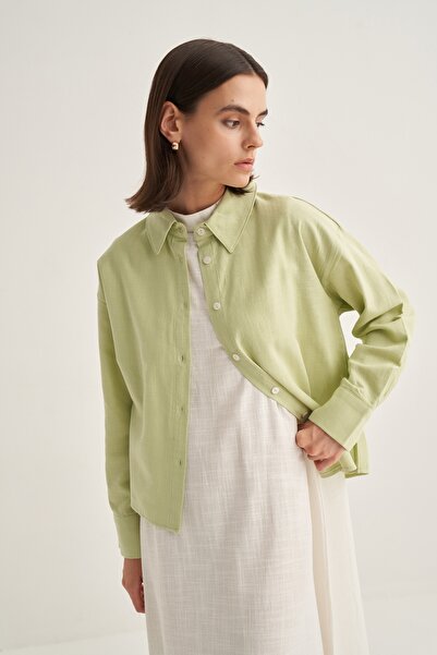 EBU Prive Women's Organic Cotton Oversize Short Shirt Pale Green
