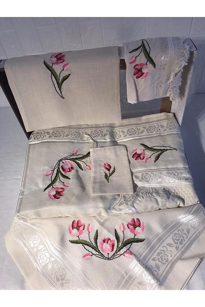 Vinezza Home Collection Set de covor de rugăciune din etamină cu broderie florală din 6 bucăți Set pachet